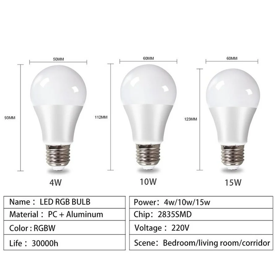 85V-265V E27 Rgb Led Lamp Verlichting 4W 10W 15W Rgbw Licht Led Lampada verwisselbare Kleurrijke Rgbw Led Lamp Met Ir Afstandsbediening