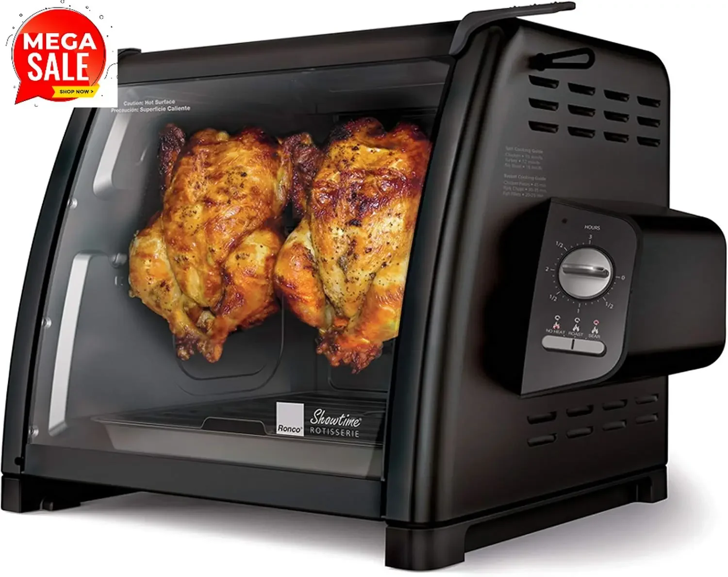 Showtime Large Capacity Rotisserie & BBQ Oven, Simple Switch Controls, Silicone Door Tie, Perfect Preset Rotation Speed