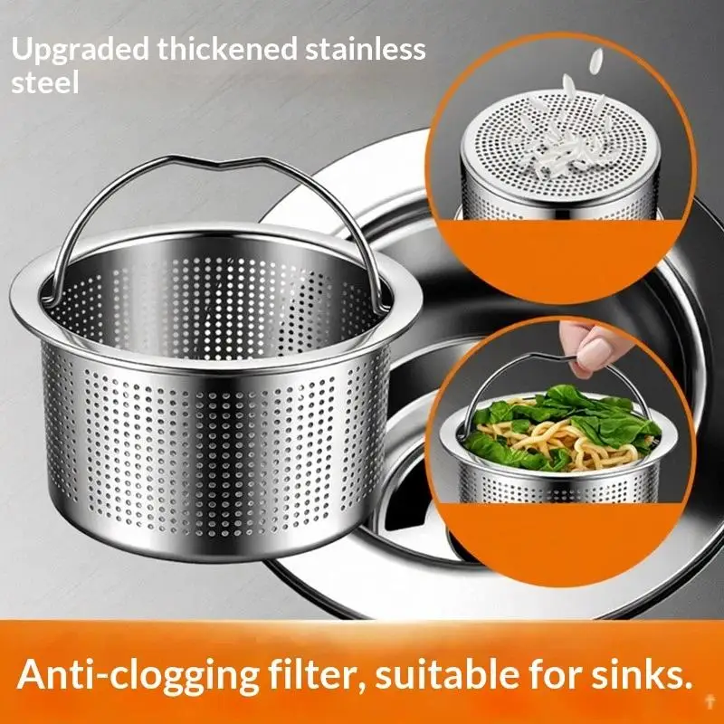 304 Stainless Steel Sink Strainer Plug Anti Clog Design Convenient Lift Handle Kitchen Food Waste Daily Filter