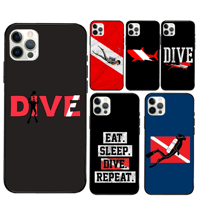 Dive Scuba Diver Shark Diving Flag Phone Case For iPhone 15 16 Pro Max 11 12 13 Mini 14 Pro Max XR 15 16 Plus 16e Cover Coque