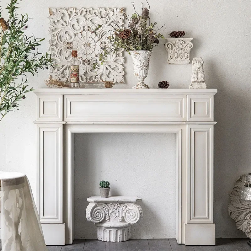 Simple white cream wind solid wood mantelpiece, homestay firepiece cabinet, living room entrance cabinet, wedding photography sh