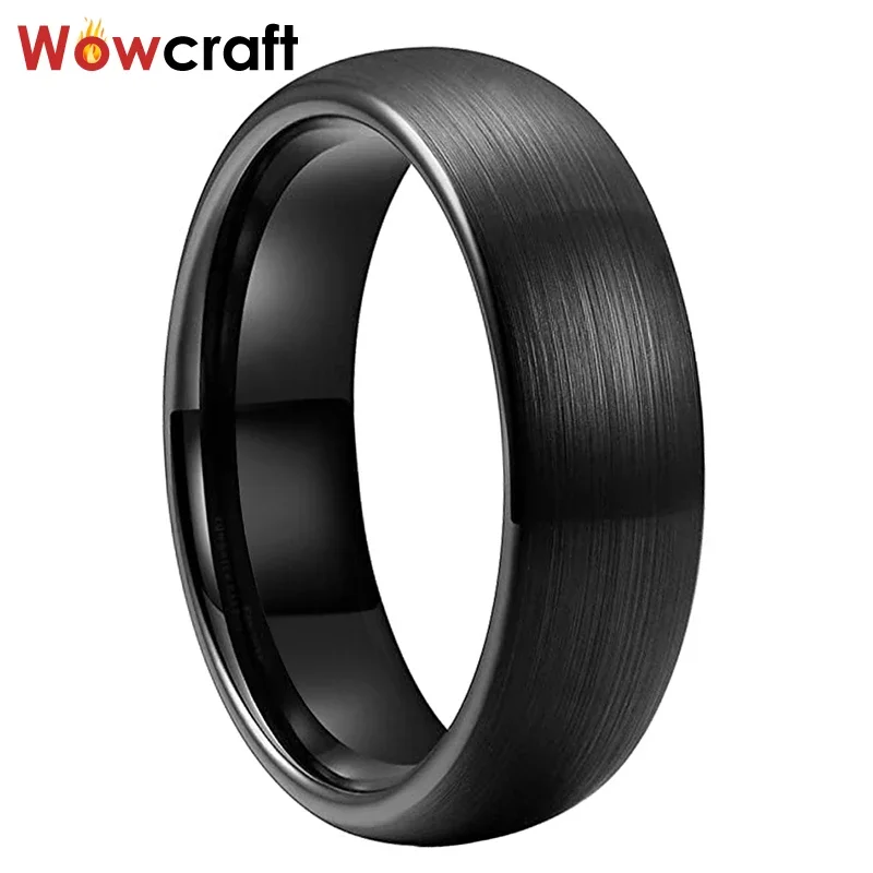 Black Tungsten Carbide Rings Wedding Band Domed Matte Finish Couple Comfort Fit