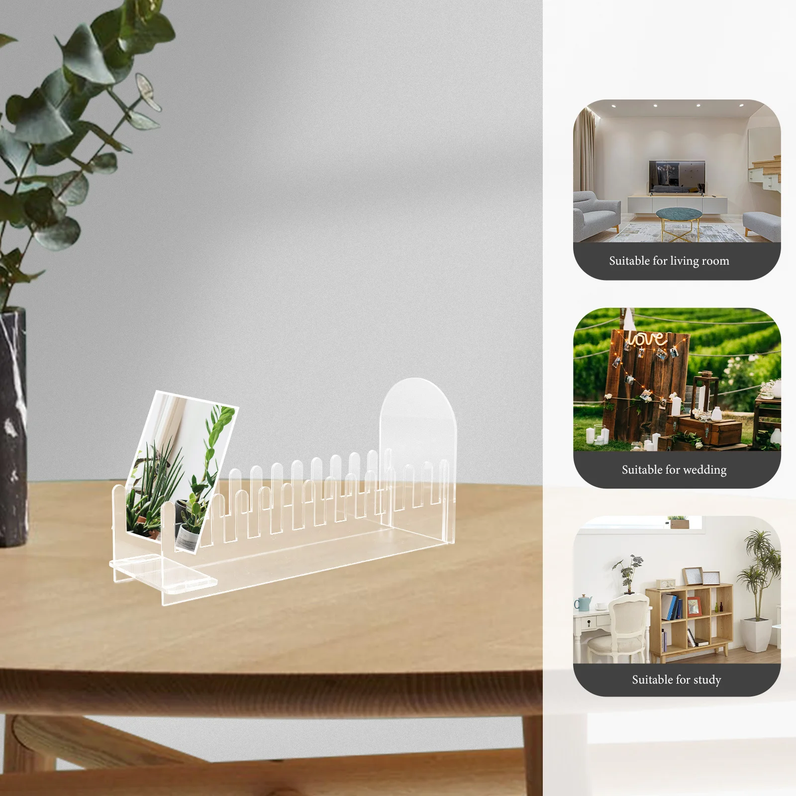 Soporte de exhibición de tarjetas de felicitación acrílico, organizador de diseño transparente con múltiples ranuras, soporte para postales de eventos, estante, decoración de escritorio al por menor