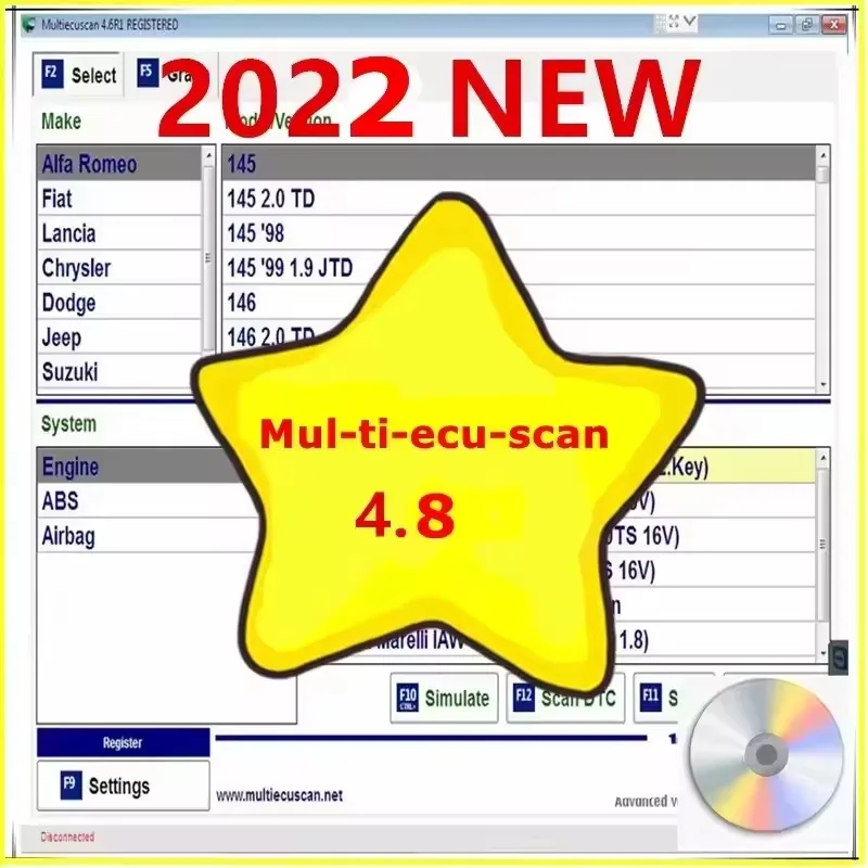 2024 nuevo software Multiecuscan V4.8 para conector Fiat Multi-Ecu-Scan 4,8 registro funciona con ELM327 Multi Ecu Scan V4.8 DeC