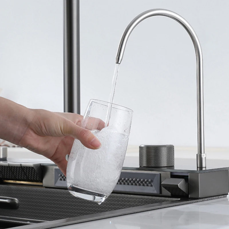 

Kitchen sink multi-function raindance faucet 304 stainless steel hot and cold dual control pull-out faucet