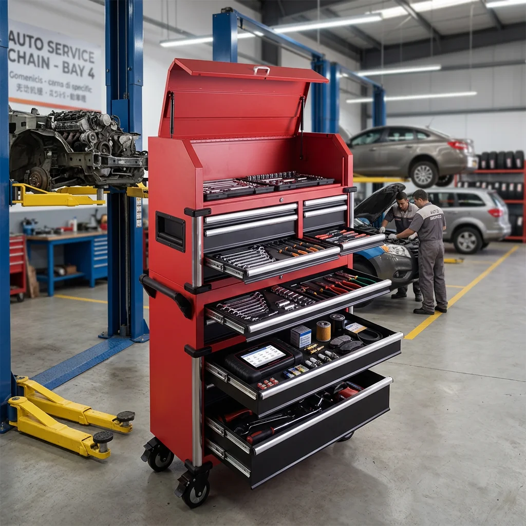 Heavy Duty 16 Drawer Steel Tool Chest Combo Rolling Trolley With Pegboard Power Socket  Available Red 300kg Capacity