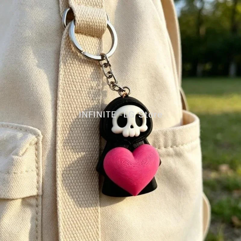 Cute Grim Reaper Keychain With Heart, Gothic Skeleton Key Ring, Spooky Halloween Bag Charm, Craft Key Holder, Party Gift