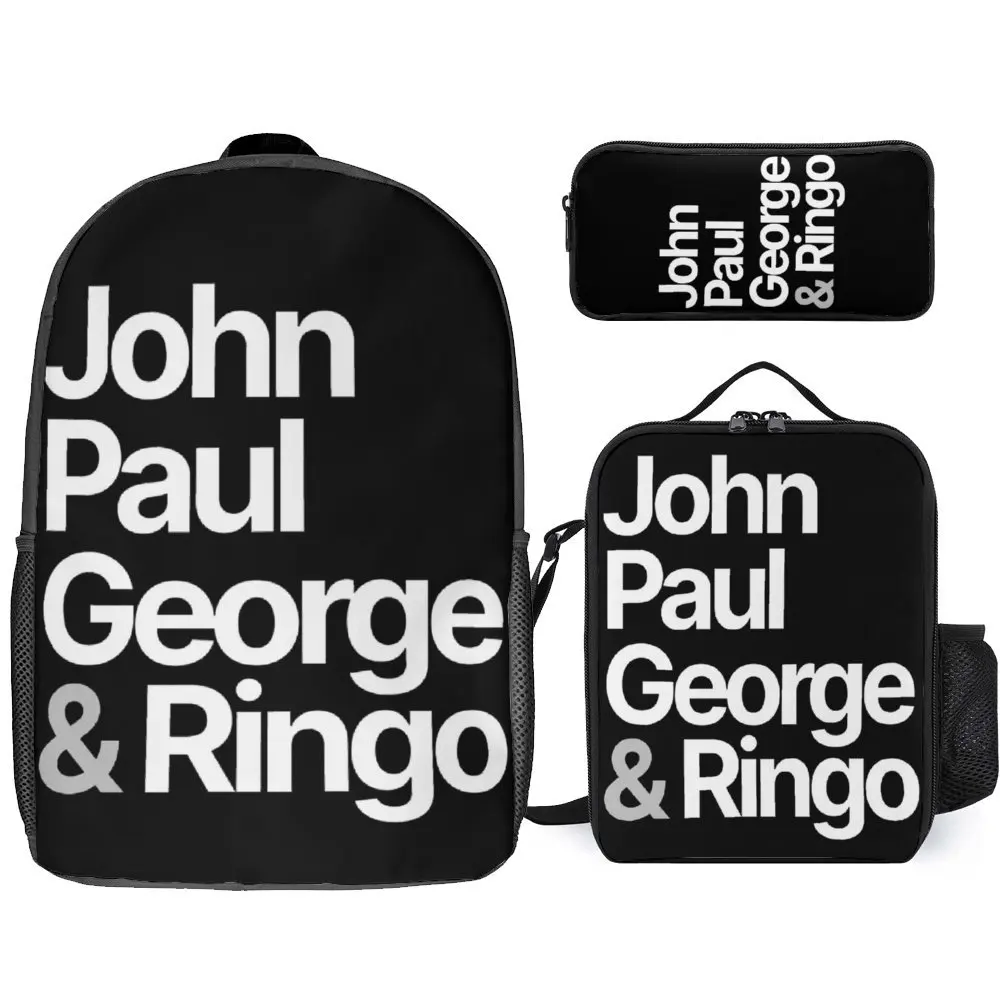 

3 in 1 Set 17 Inch Backpack Lunch Bag Pen Bag Guitarist Casual The Beatle Handsome Excellent Musician 2 Firm Pencil Case Cosy Su