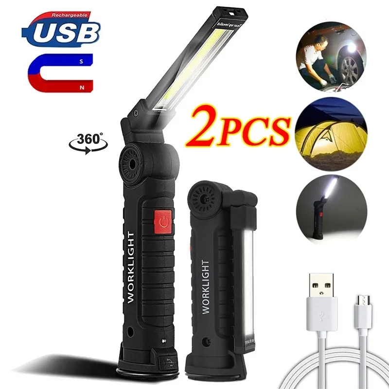 5 Mode Torch USB Rechargeable Work COB Flashlight Built-in Battery 360 Zoom Multi Function Folding LED Lamp Camping Light