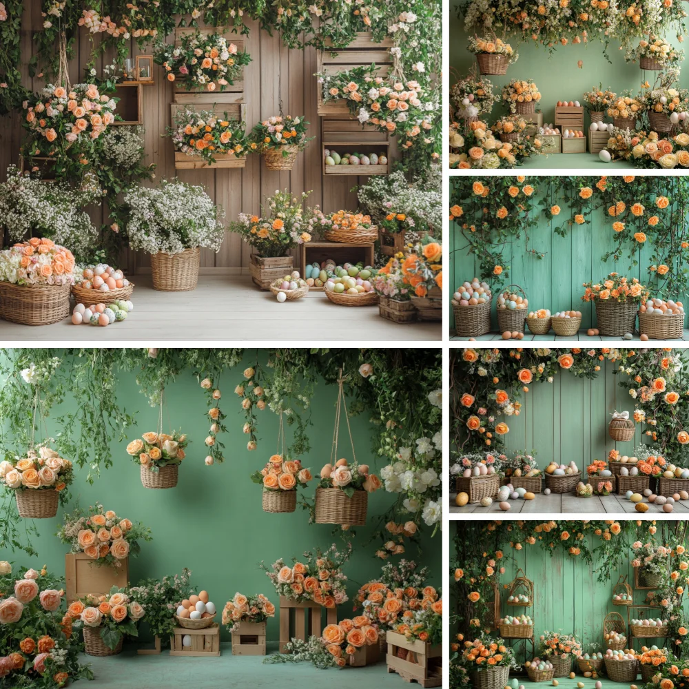 

Spring Easter Flower Egg Photography Background Cake Smash Decorations Kids Birthday Party Backdrop Photo Studio Supplies