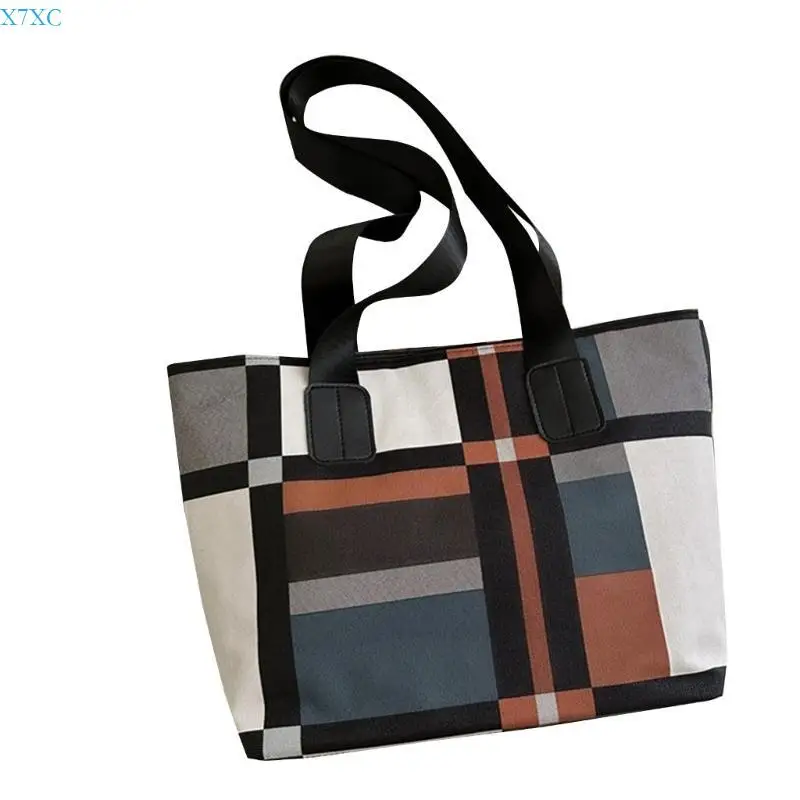 X7XC Women Large Capacity Shoulder Bag Plaids Commuting Bag Trend Casual Handbag All-matching Armpit Bag Student School Bag