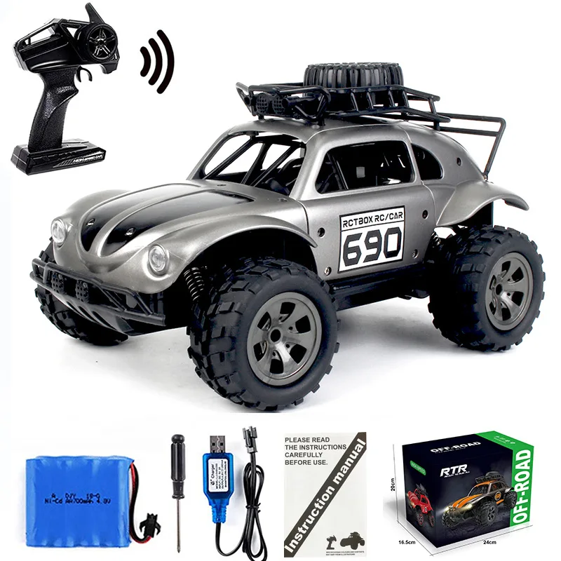 RC Remote Control Beetle Off Road Climbing Car High Speed 1 18 Scale Rechargeable Led Lights All Terrain Racing Oversized Tires