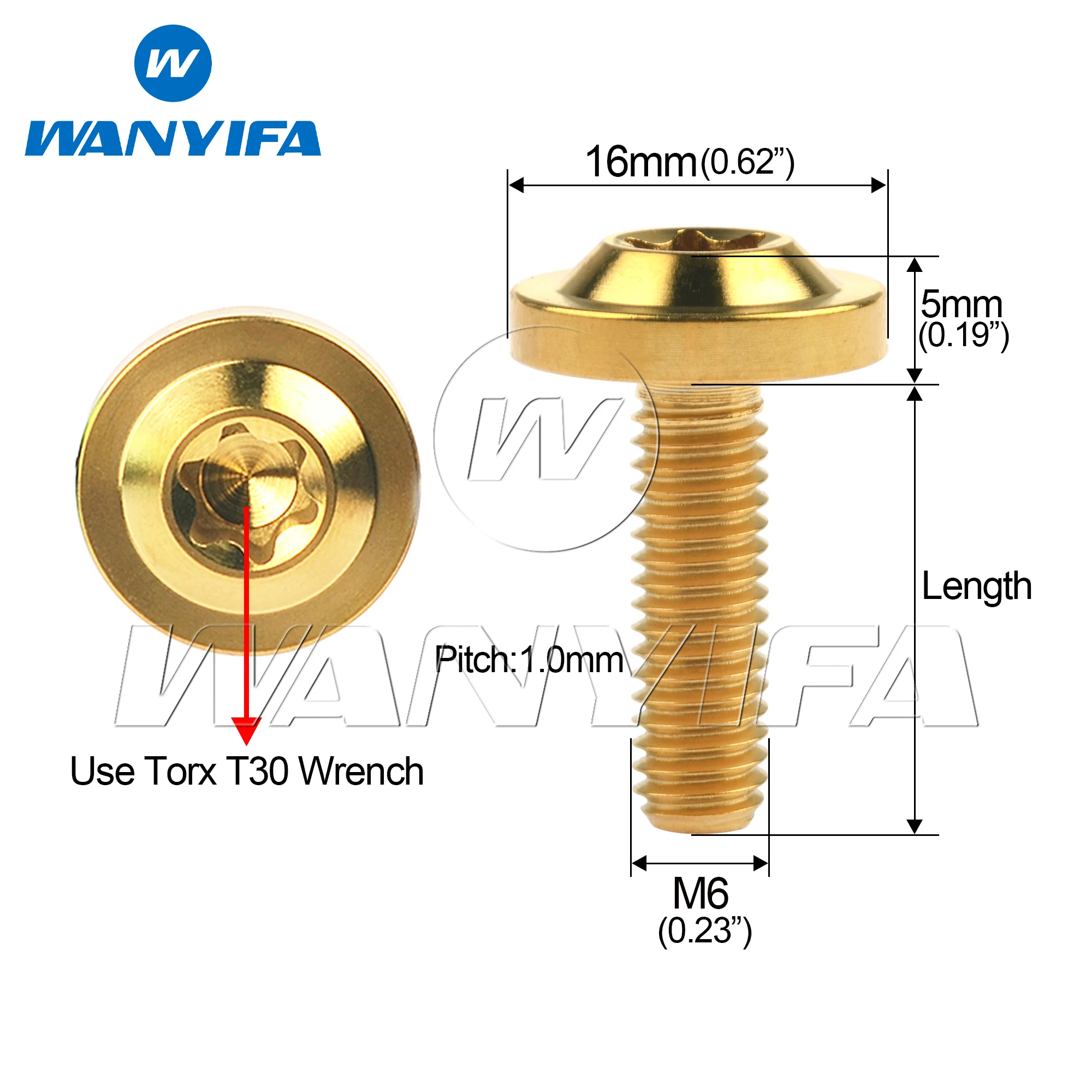 Wanyifa 6pcs Titanium Bolts M6x10 15 20 25mm Disc-Shaped Torx T30 Thick Head Screws for Bicycle Disc Brake