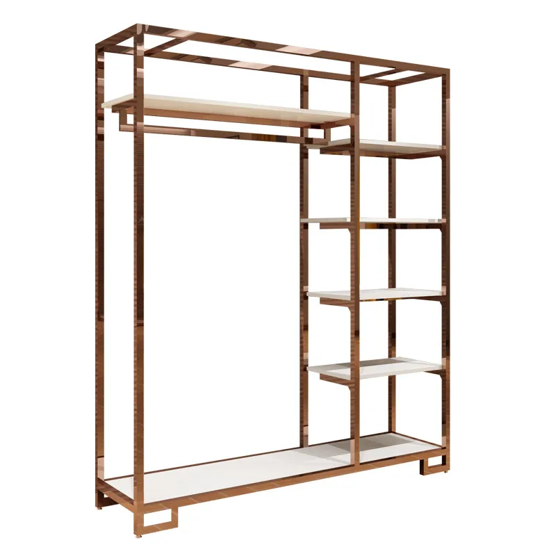high-grade stainless steel women's clothing store shelf display rack clothing store display hanger floor-to-ceiling rose gold
