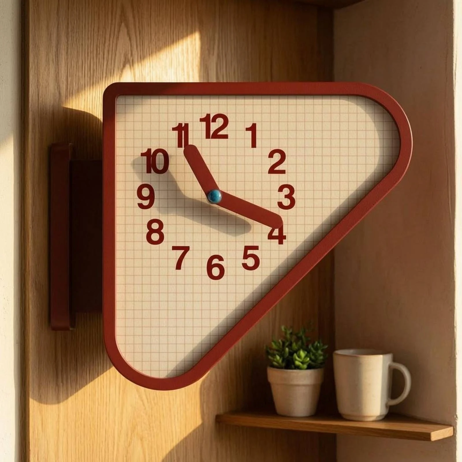 Double Sided Corner Wall Clock Red Frame Corner Wall Clock Home Timepiece Easy to Install Minimalist