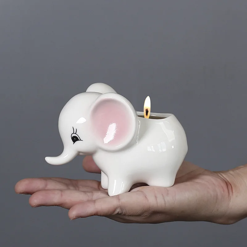Ceramic Elephant Candle Holder Aromatherapy Candle Jar Vessel Home Desktop Decorative Ornament for Indoor Fragrance