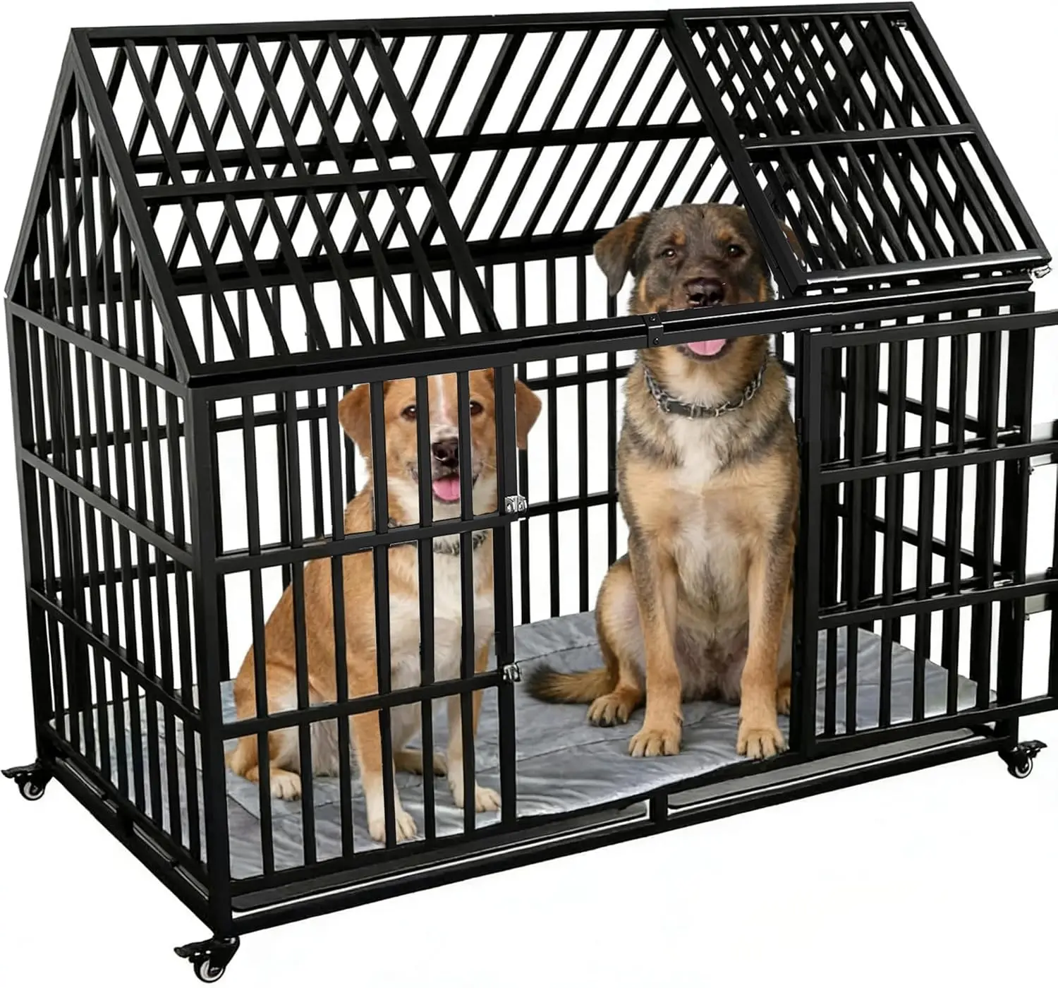 

54 Dog Crate with Mat, Large Dog Crat for for Large Dogs, Heavy Duty Dog Kennel Indoor with Roof Top