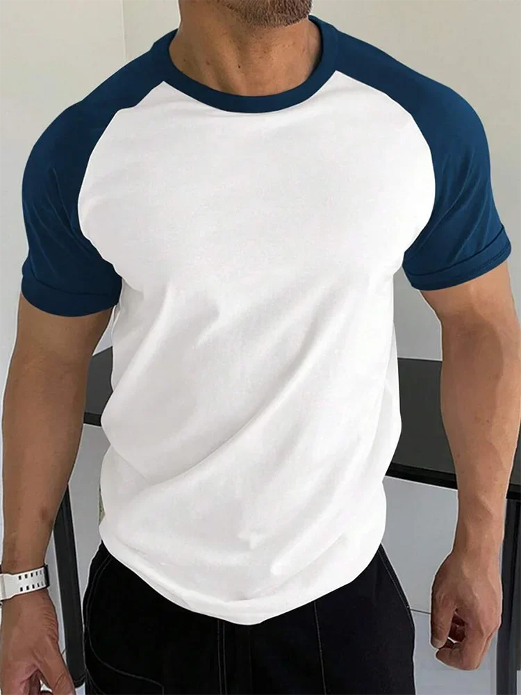 Men 3D Print Raglan T Shirt Polyester Fiber Contrast Color Short Sleeve Crew Neck Tees Summer Workout Daily Tops