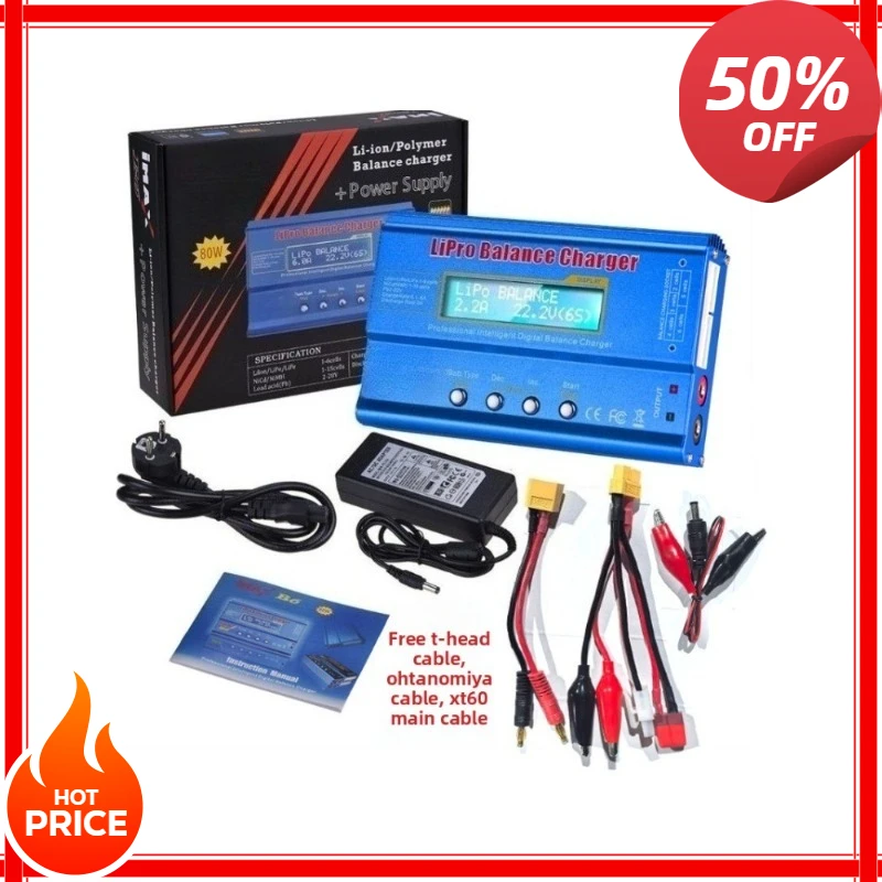 

For Lipo NiMh Li-ion Ni-Cd with XT60 Tamiya Lipo Battery Charger 80W 6A Digital Balance Charger Discharger