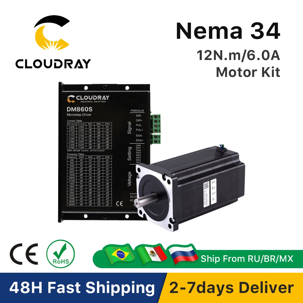 Cloudray Nema 34 zestaw sterownika silnika krokowego z pętlą otwartą 12N.m 6.0A DM860S 2.4A-7.2A do drukarki 3D CNC grawerka frezarka