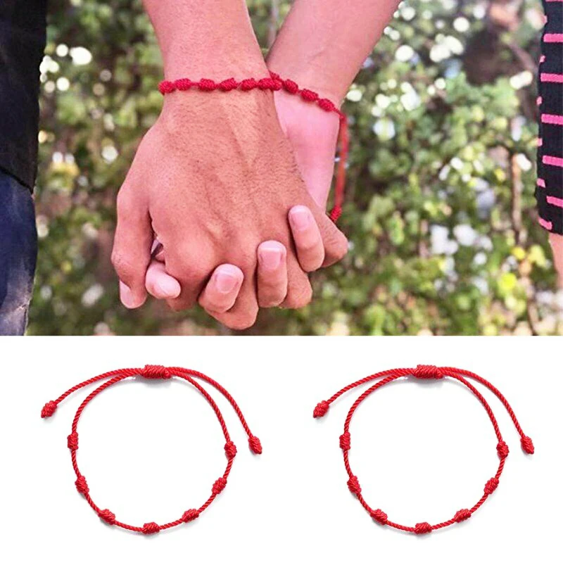 Lucky Handmade 7 Knots Red String Couple Bracelet for Lover Protection Lucky Amulet Friendship Braid Rope Wristband Jewelry Gift