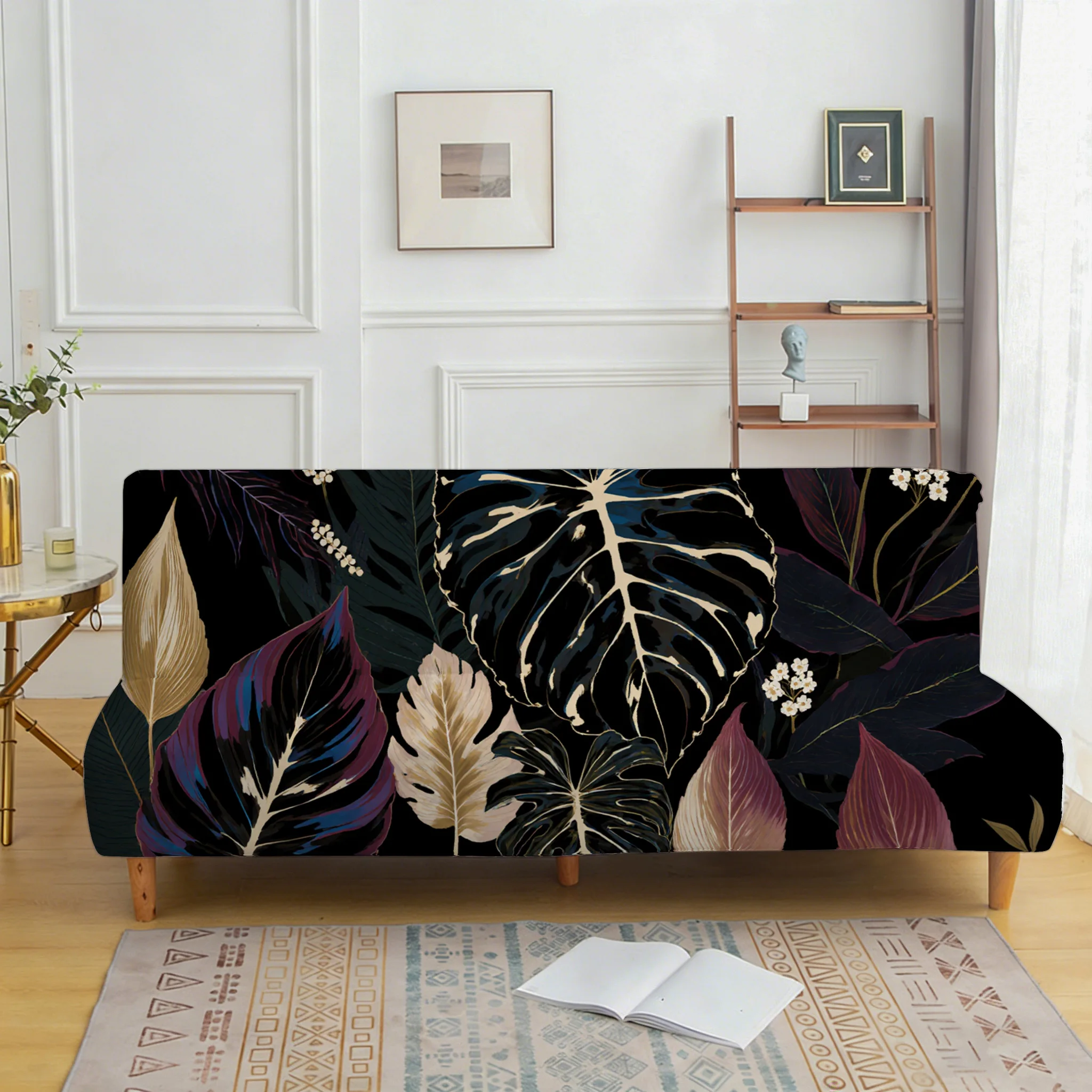 

Накидка на диван с растительным принтом на черном фоне, новый декоративный защитный чехол для дивана, простая установка, можно стирать в машине.