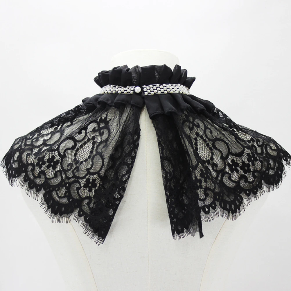 

Beaded Lace Embellished Collar Beautiful Corsage Exquisite Hollow Neckline Clothes Fake Collar (Black)