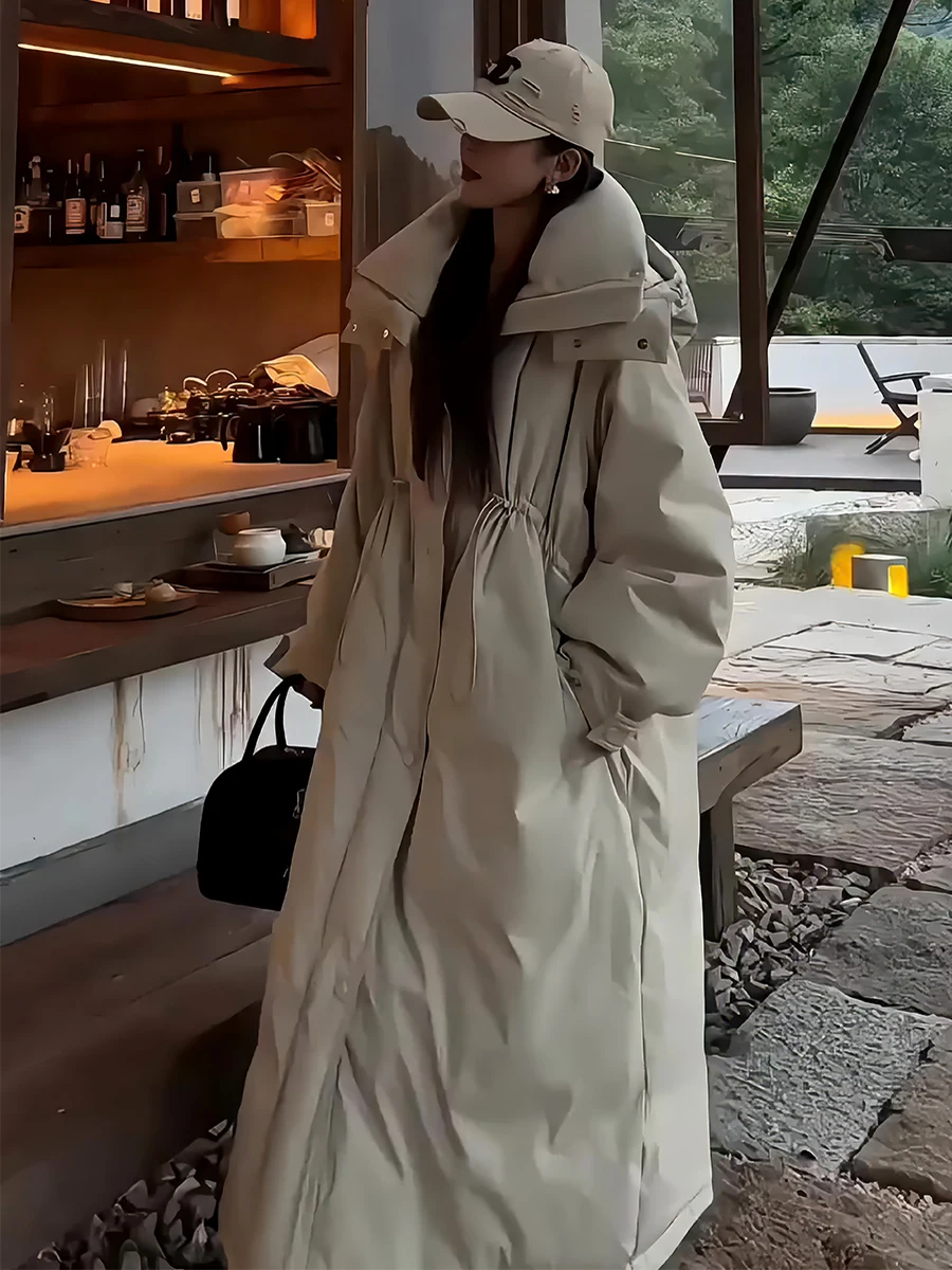 Thiened invierno blanco Du down Puffer Jaet abrigo largo de mujer cálido perezoso Sle prendas de vestir exteriores con capucha moda 2024 nueva llegada