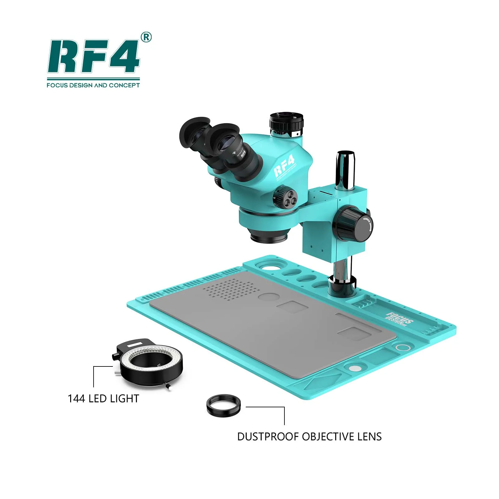 RF4 7-50X Trinocular Stereo 4K HDMI USB Camera 15.6 Inch Monitor Electronic Repair/Lab/ Jewelry Microscope RF7050TVD2-M156