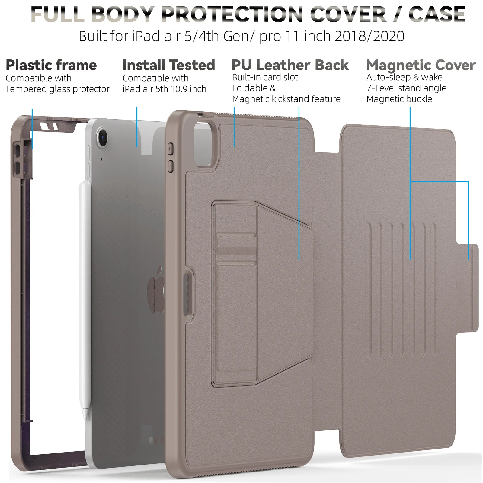 Sleep protective case for IPADPRO11 tablet protective cover air4 with pen slot all inclusive, suitable for iPad protective case