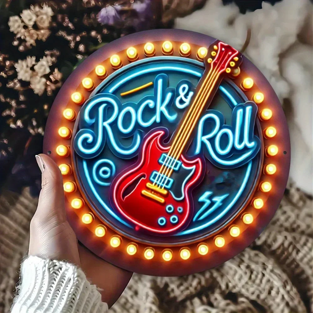 1PC Rock 'n' Roll Vibes mit dieser Neonschild-Wandkunst im Metalldesign, ideal für Bars, Cafés als Musik-Themen-Dekor