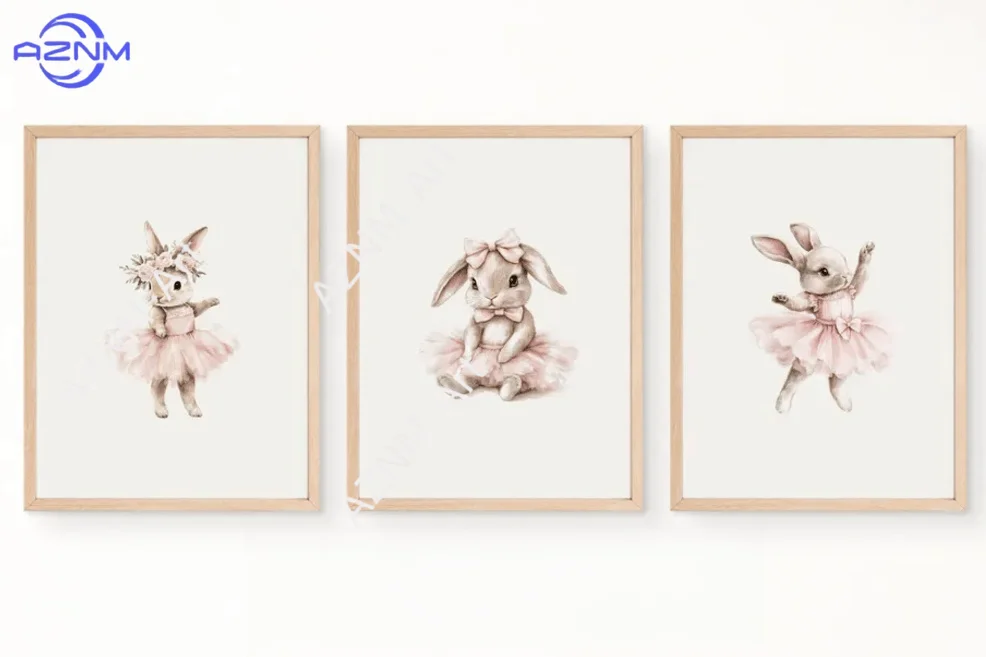 

Ballerina Bunny Canvas Poster Frameless 1/3Pcs Pink Tutu Nursery Wall Art For Baby Girl Bedroom Decor