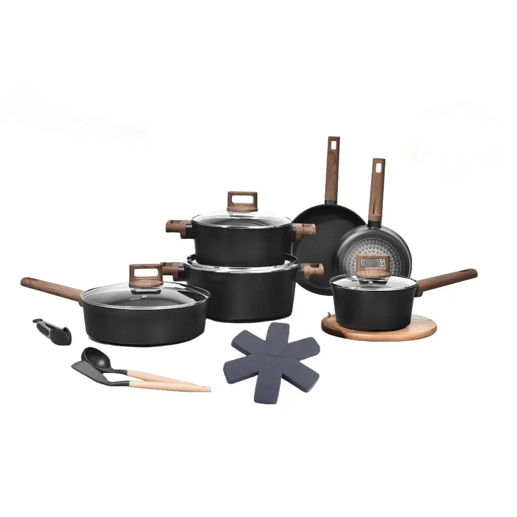 17PCS Black Aluminium Cookware Set Modern Design Eco-Friendly New Arrival