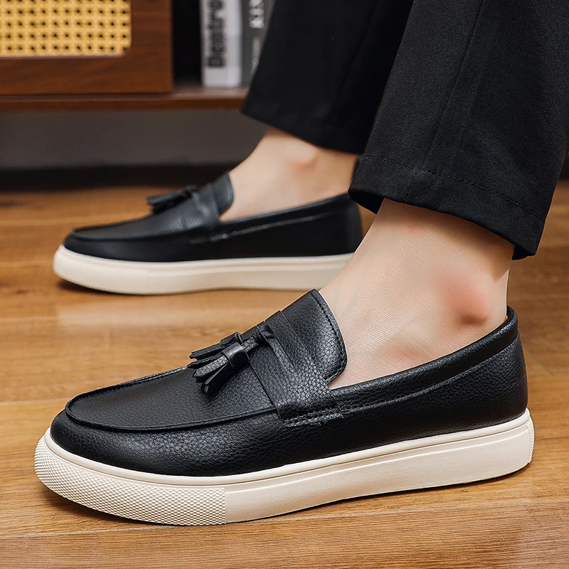 Fashion Men's Casual Shoes PU Leather Men British Style Penny Loafers Mens Slip-on Thick Sole Outdoor Flats