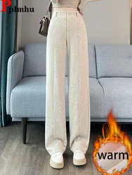 Thicken Loose Elastic High Waist Straight Pants Winter Warm Plush Velvet Lined Wide Leg Pantalones Casual Snow Wear Sweatpants