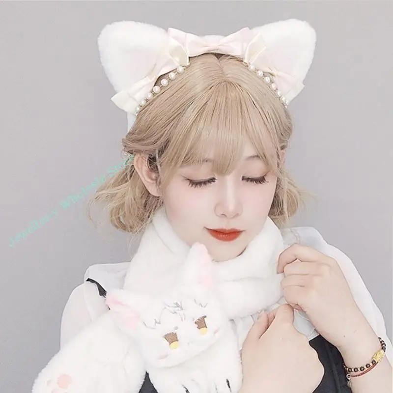 R7uf Furry Kitten Plush Scarf Girl Animation Costume Props Neckerchief Foto Neckwear
