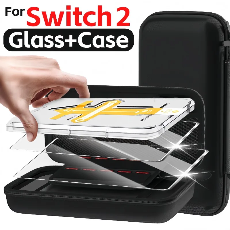 

2in1 Glass + Case for Nintendo Switch 2 Easy Installation Screen Protector Tempered Glass Film Storage Bag Set for Switch2 Cover
