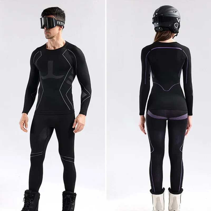 مجموعة طبقة أساسية حرارية شتوية للتزلج للرجال والنساء ملابس ضغط سريعة الجفاف ماصة للرطوبة ملابس داخلية رياضية دافئة لركوب الدراجات #4