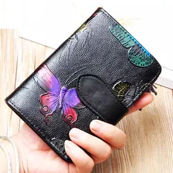 Card Holder Purse Short Women 2026 Vintage Small Wallet Woman 3D Pattern Ladies Leather Purse Mini Cowhide Clutch Bag