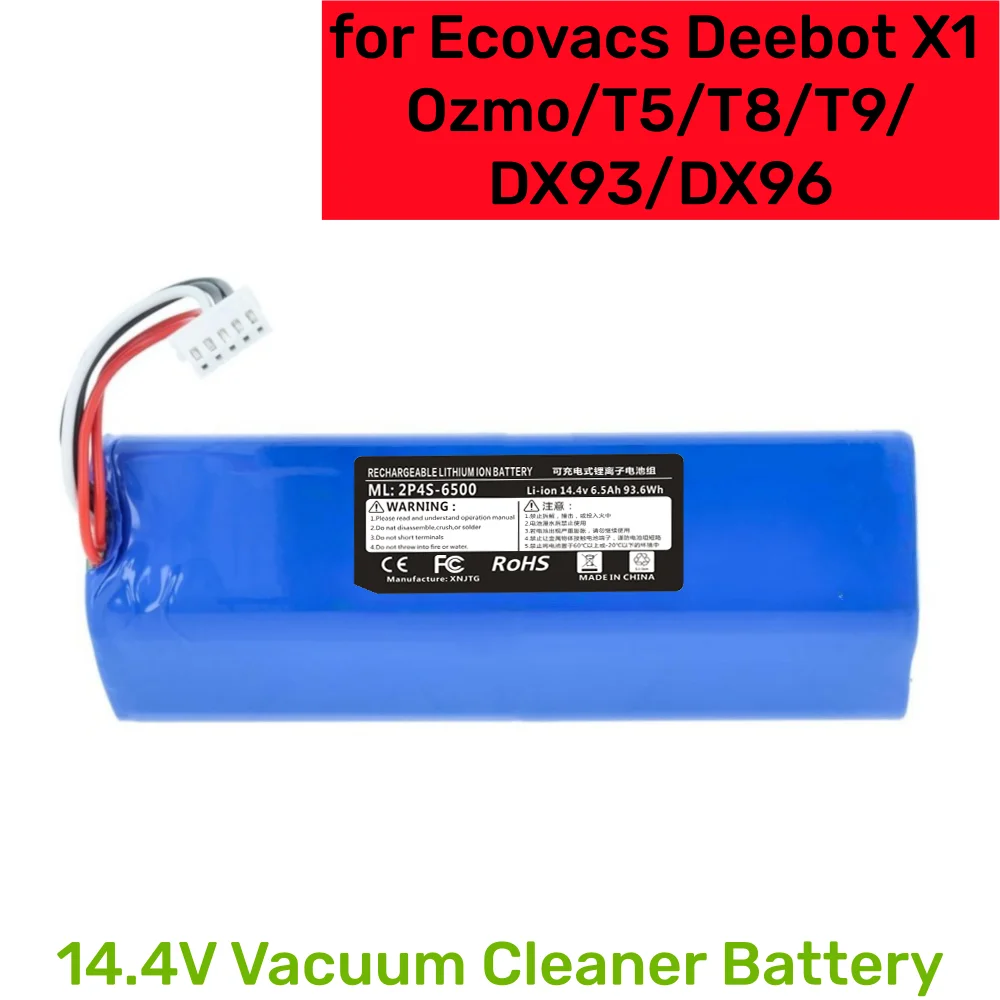 New ECOVACS Battery S10-LI-144-5200mAh/9800mAh/12800mAh Robotic Vacuum Cleaner Replacement for X1 T5 T8 T8AIVI MAX T9 6500mAh.