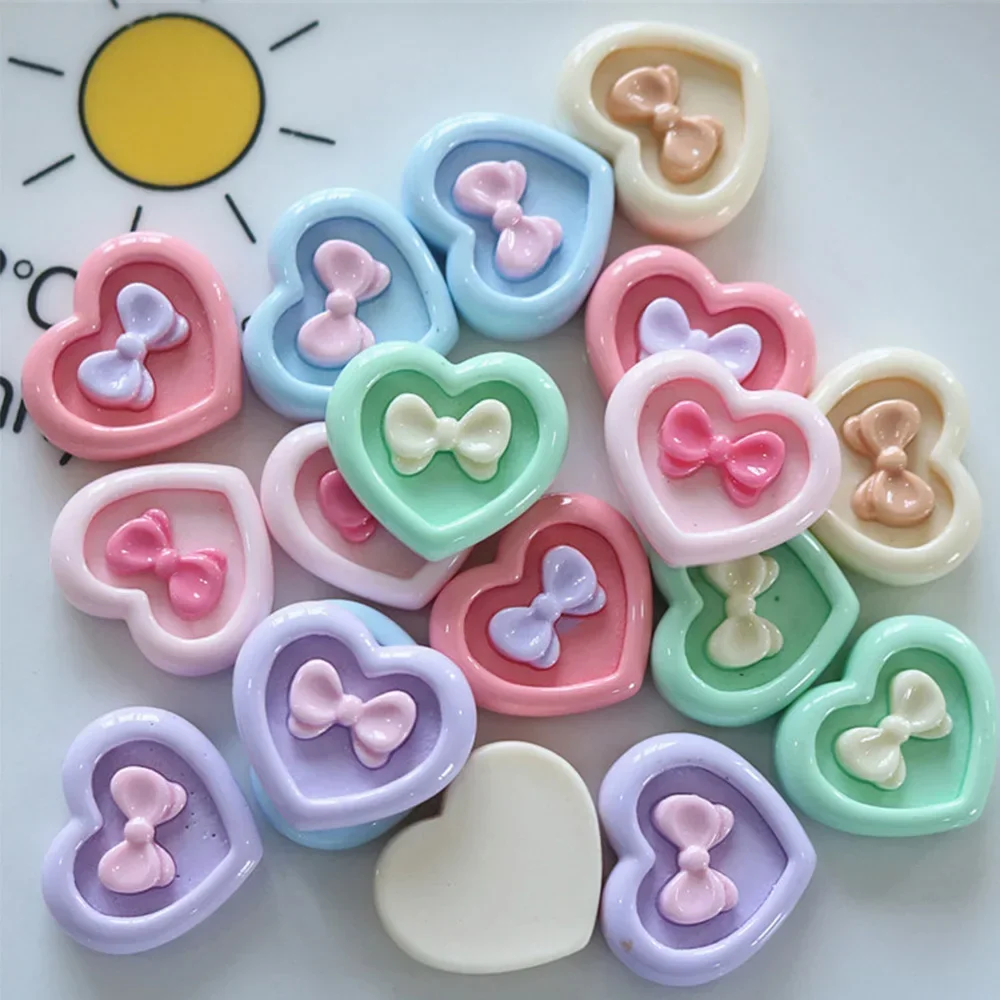 10PCS Shiny Heart Bow Resin Flat Back Cabochons For Hairpin Phone Case Scrapbooking DIY Jewelry Craft Decoration Accessories