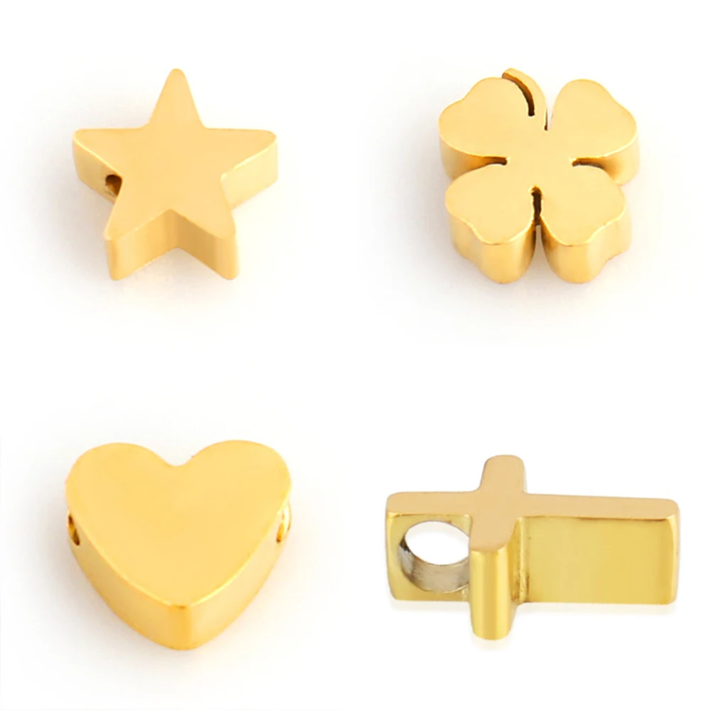 5pcs Stainless Steel Heart Charms High Polished Cross Star Clover Pendant For Making DIY Bracelet Necklace Jewelry Accessories