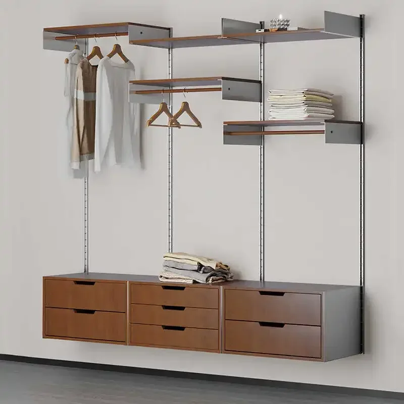 Open coat rack medieval household drawer storage cabinet track multi-layer bookshelf wall hanging hole shelf