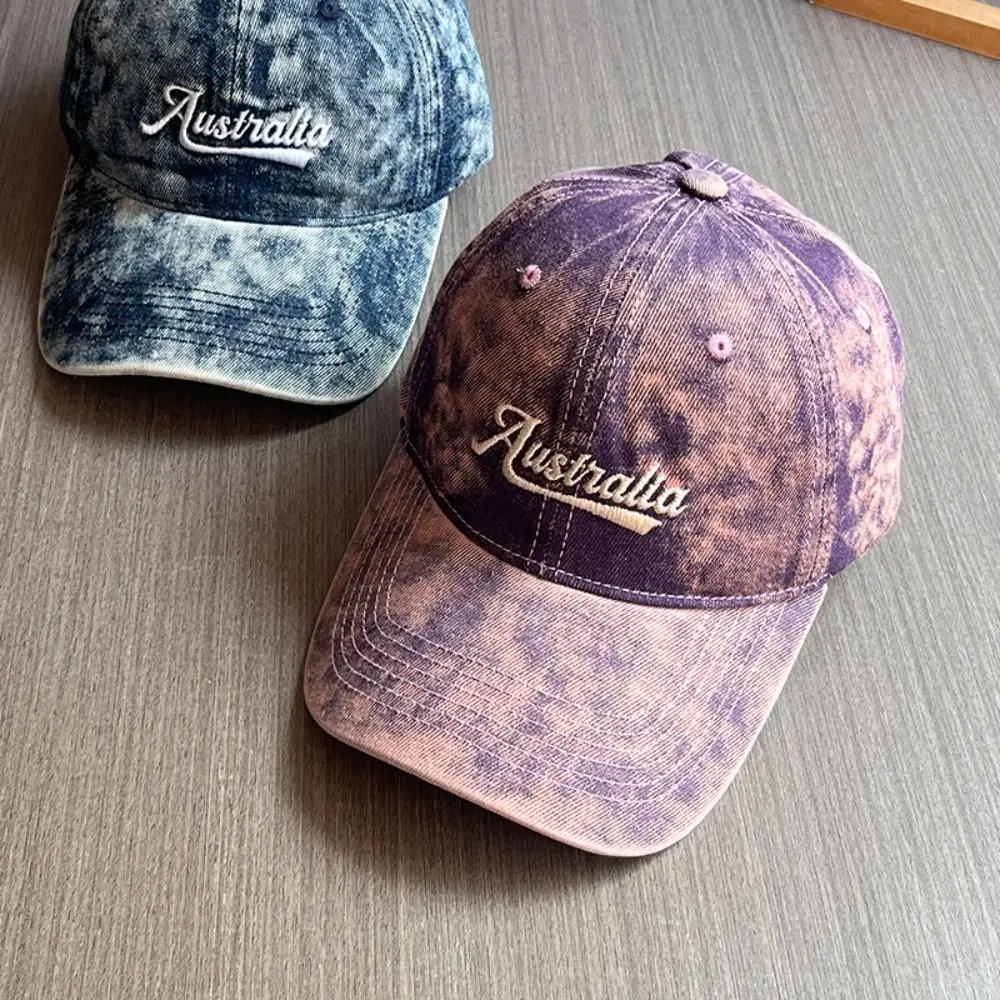 Topi Baseball Denim Gaya Korea, Pinggiran Lebar, Katun, Bordir Huruf, Topi Peaked, Dapat Disesuaikan, Pelindung Matahari, Kasual, Model Duckbill