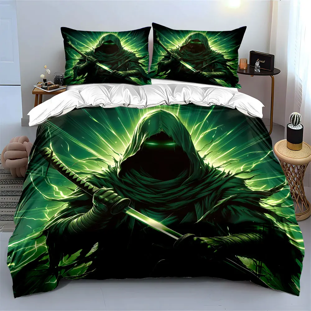 Dark cloaked warrior with glowing sword Print Soft Comfortable Duvet Cover Bedding Set Included 1*Duvet Cover  2*Pillowcases