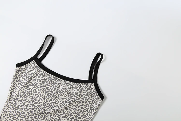 Weird Puss Leopardenmuster 2-teiliges Set Damen Low-Neck Rückenfreies Camisole + Patchwork-Shorts mit elastischem Bund Street Classic Alltagsanzug – Detail 6