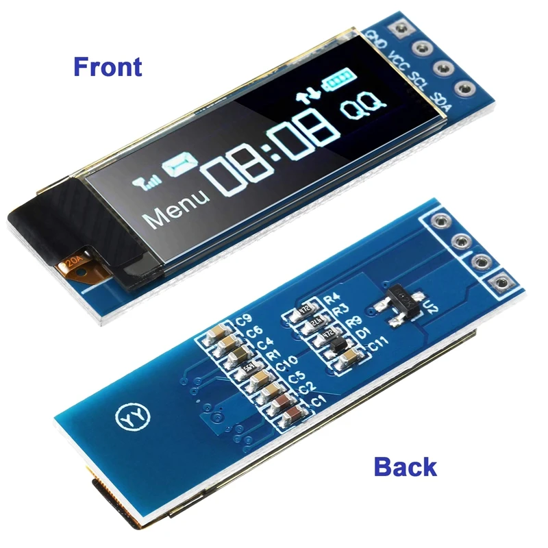 Módulo de exibição OLED, driver de tela, 0,91 Polegada, I2C, 3.3V-5V, 5 pcs