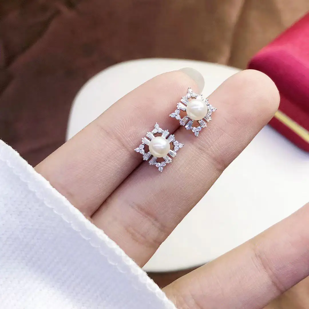 Wholesale S925 Sterling Silver Earrings Mount Findings Settings Base Mounting Parts Accessory for 4-5mm Pearls 5 pairs/lot