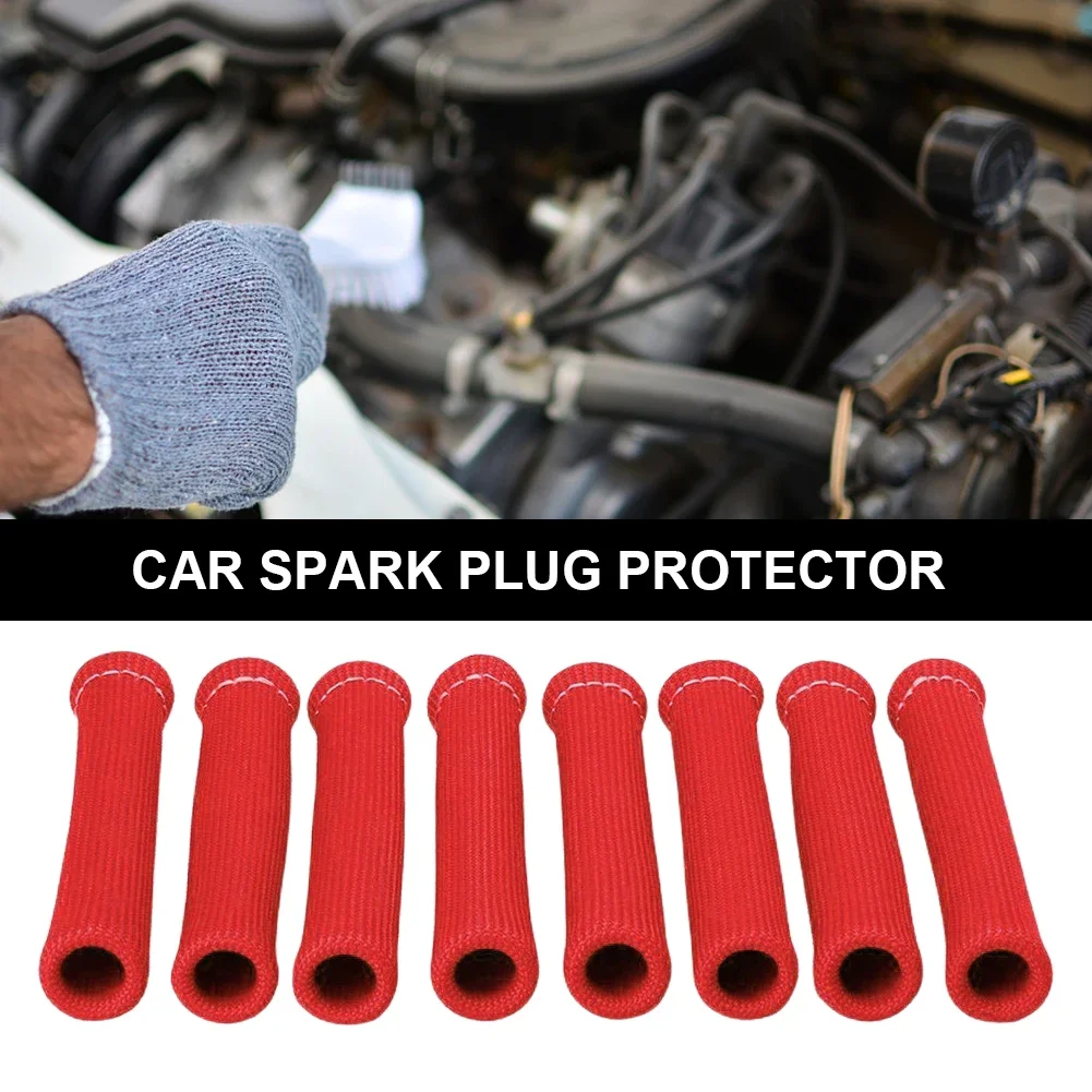 8Pcs/Set Spark Plug Wire Boots 1200˚F Heat Shield Protector Sleeve Car Cord Heat Shield Thermal Cover Fiberglass Insulator