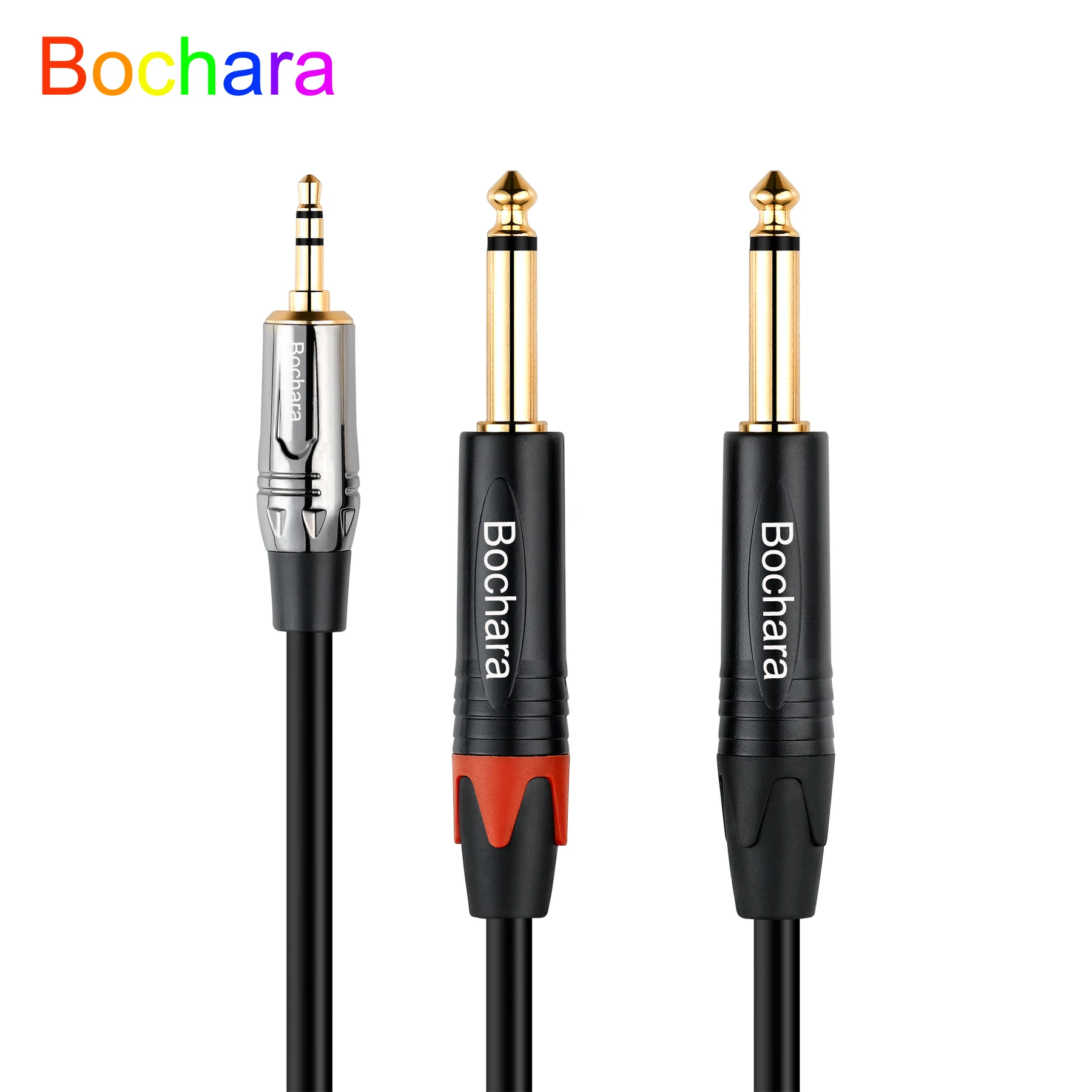 Bochara Gold Plated 3.5mm Stereo to Dual 6.5mm Mono OFC Audio Cable OD6mm Dual Shielded 1m 2m 3m